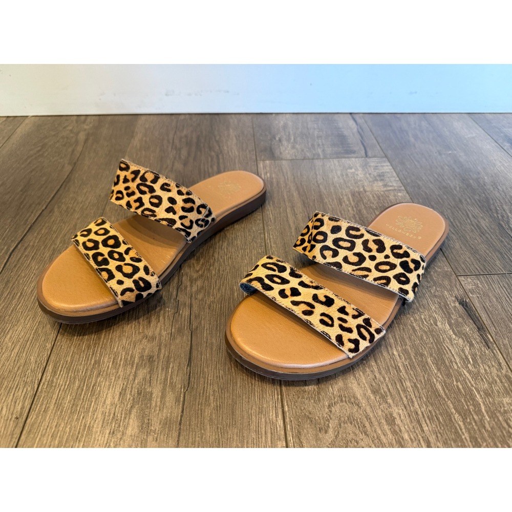 Yellow Box Leopard Print Calf Hair Double Strap Slide Sandals Womens Size 8